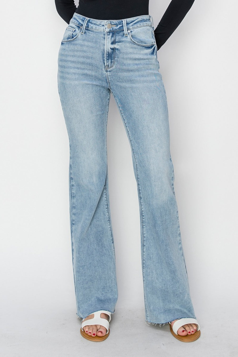 bootcut raw cut hem jeans