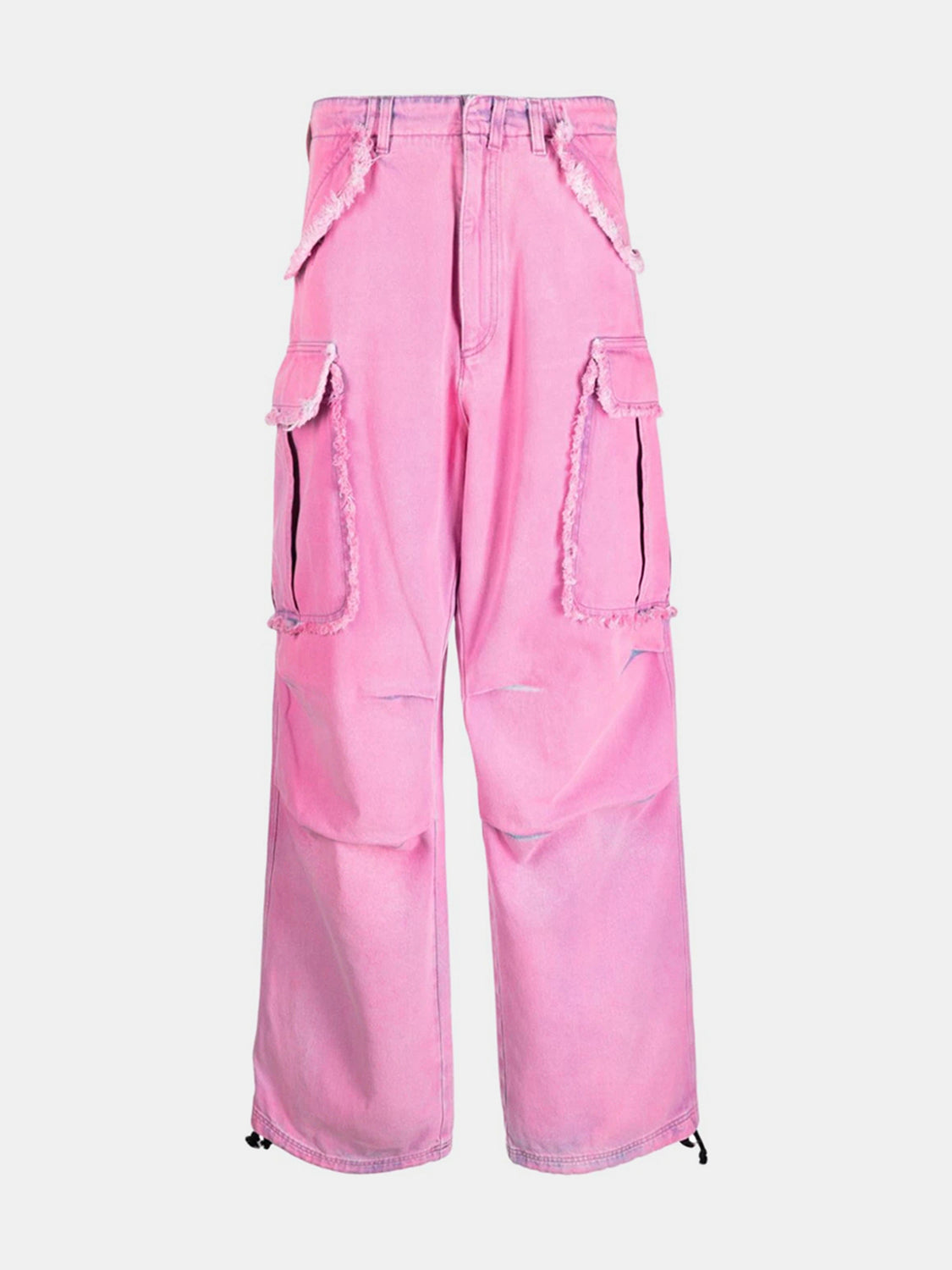 pink frayed cargo-style jeans